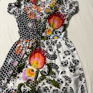 Floral Dress with Black and White Patterns